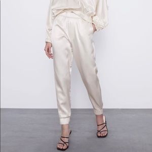 Satin White Joggers